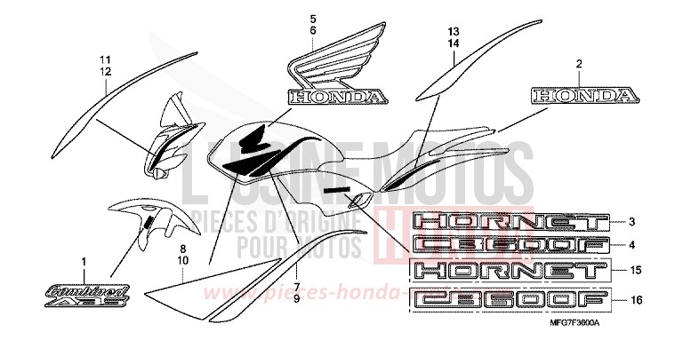 MARQUE/RAYURE de Hornet ABS PEARL COOL WHITE (NHA16) de 2008